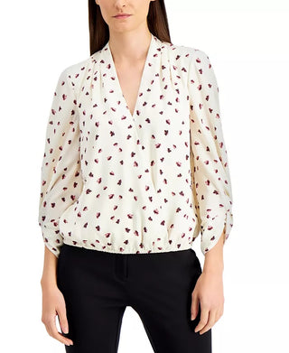 Blusa feminina Alfani com sobrepeliz estampada, bege, tamanho X-S