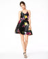 bcx-womens-black-floral-spaghetti-strap-v-neck-mini-fit-flare-party-dress-size-9