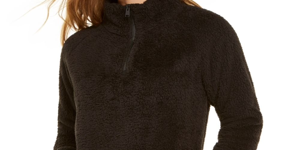 Blusa feminina Calvin Klein Performance Fleece com zíper de um quarto, preta, tamanho grande