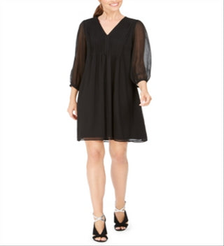 Vestido plissado de chiffon Calvin Klein feminino, preto, tamanho 6