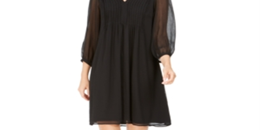 Vestido plissado de chiffon Calvin Klein feminino, preto, tamanho 6