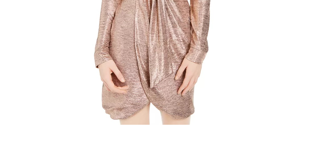 Vestido de festa curto com zíper e cinto, manga comprida, decote em V, bege, tamanho 0, da City Studios