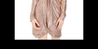 Vestido de festa curto com zíper e cinto, manga comprida, decote em V, bege, tamanho 0, da City Studios