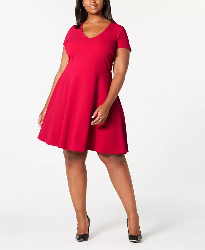 Vestido feminino B Darlin plus size com alças finas e laço nas costas, vermelho, tamanho quadrado 18W