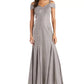 Vestido formal feminino R &amp; M Richards cinza com lantejoulas, zíper, alças finas, ombro de fora, comprimento total + flare, tamanho 10, cor carvão