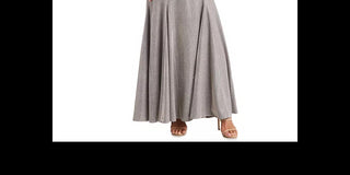 Vestido formal feminino R &amp; M Richards cinza com lantejoulas, zíper, alças finas, ombro de fora, comprimento total + flare, tamanho 10, cor carvão