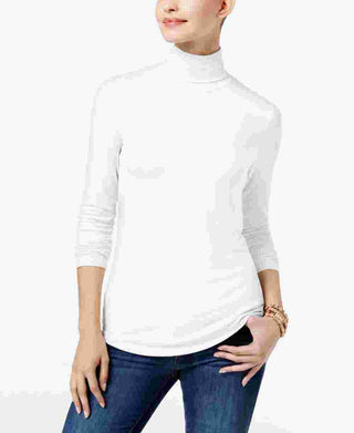 Blusa feminina de gola alta Maison Jules, branca, tamanho médio