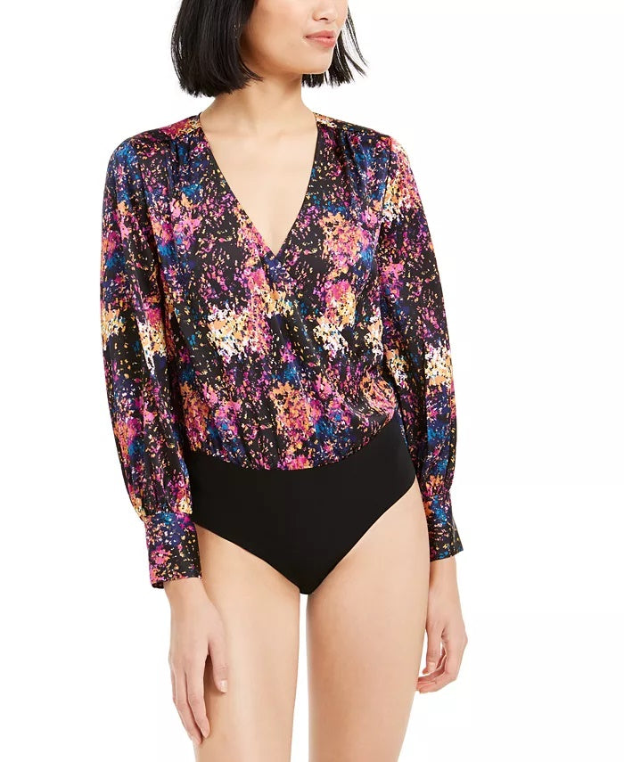 Body feminino Bar III com sobrepeliz estampado em confete, preto, tamanho XX-G