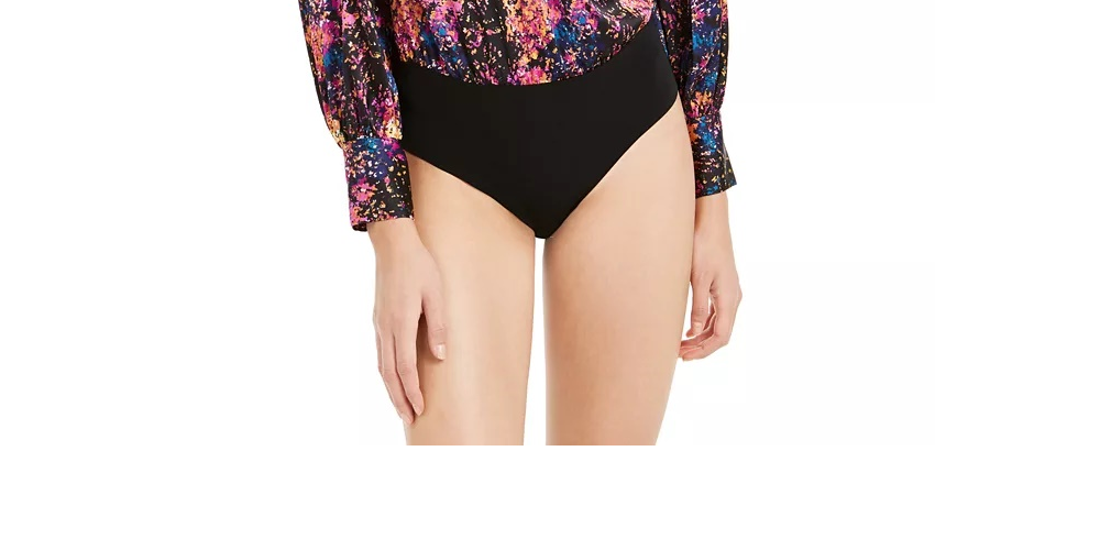 Body feminino Bar III com sobrepeliz estampado em confete, preto, tamanho XX-G
