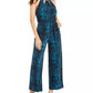 Macacão feminino Thalia Sodi com estampa floral e decote em corrente, verde/preto, tamanho XX-G