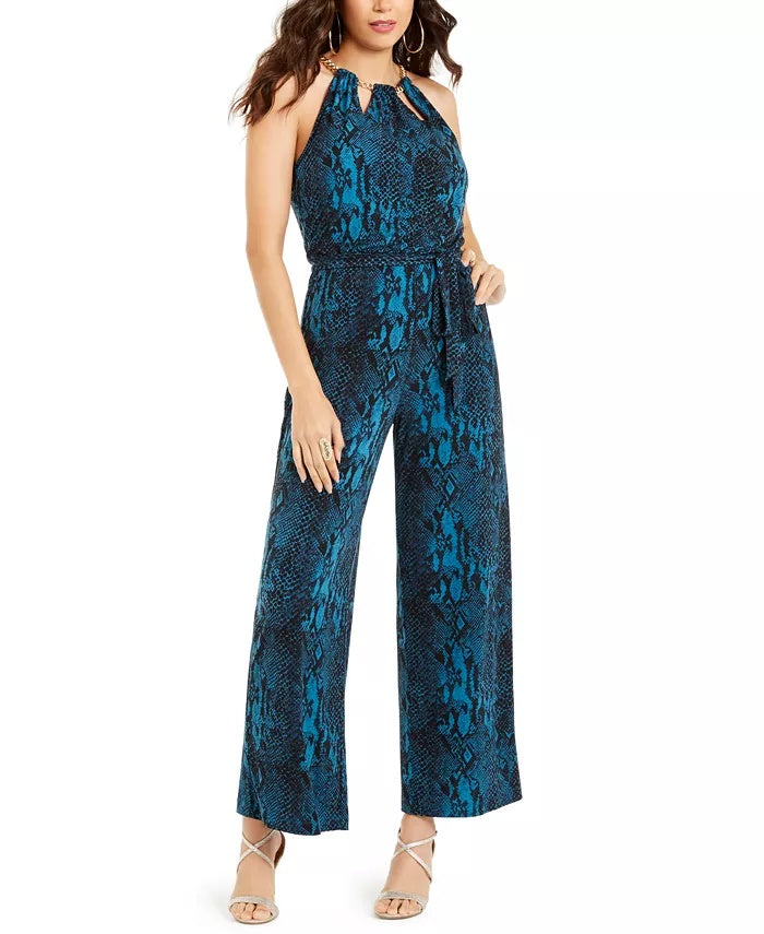 Macacão feminino Thalia Sodi com estampa floral e decote em corrente, verde/preto, tamanho XX-G