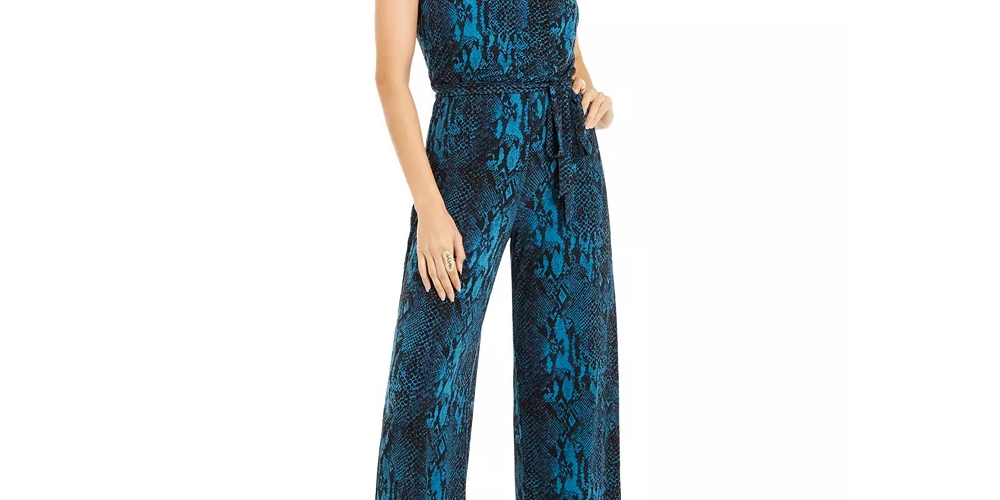 Macacão feminino Thalia Sodi com estampa floral e decote em corrente, verde/preto, tamanho XX-G