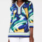 Túnica feminina JM Collection Petite com decote em Y e detalhes em azul, tamanho Petite S