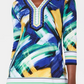 Túnica feminina JM Collection Petite com decote em Y e detalhes em azul, tamanho Petite S