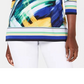 Túnica feminina JM Collection Petite com decote em Y e detalhes em azul, tamanho Petite S