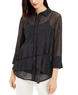 Blusa de malha assimétrica feminina Alfani, preta, tamanho P