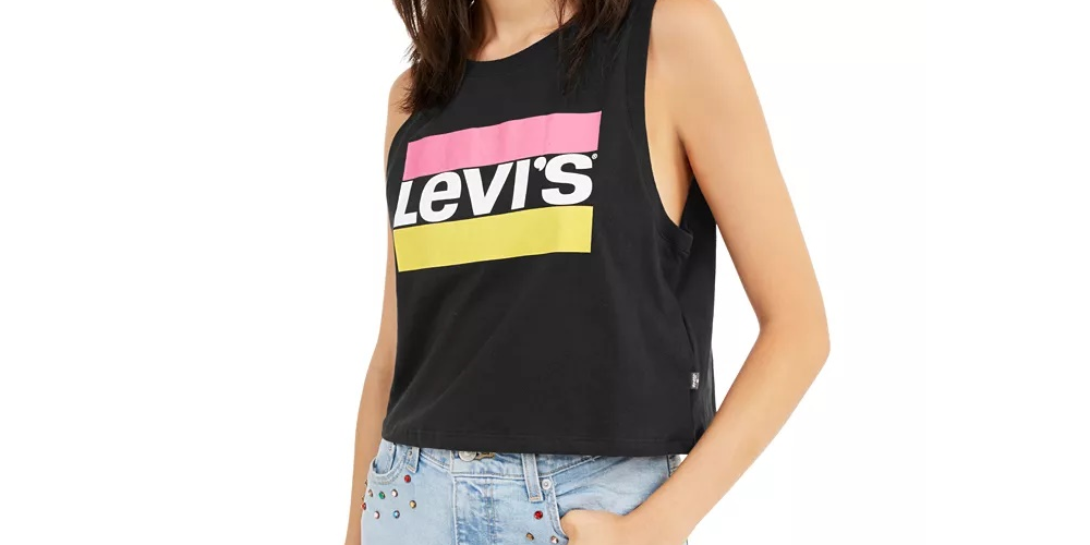 Regata curta feminina Levi's Graphic preta tamanho grande