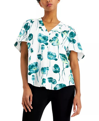 Blusa feminina Alfani com decote em V franzido e manga dolman, branca, tamanho GG