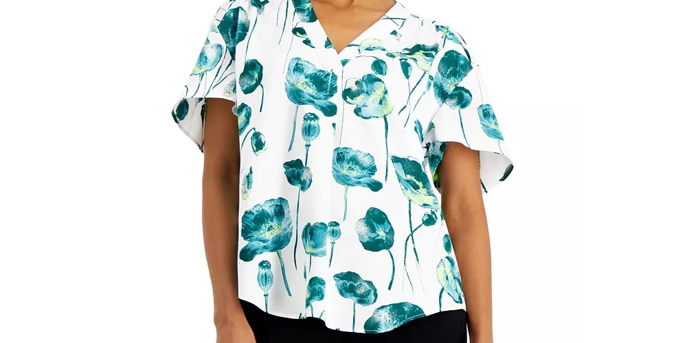 Blusa feminina Alfani com decote em V franzido e manga dolman, branca, tamanho GG