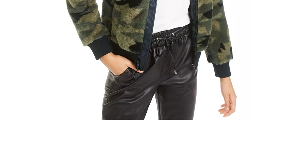 Jaqueta bomber feminina estampada com pele sintética Bar III, verde, tamanho XXS