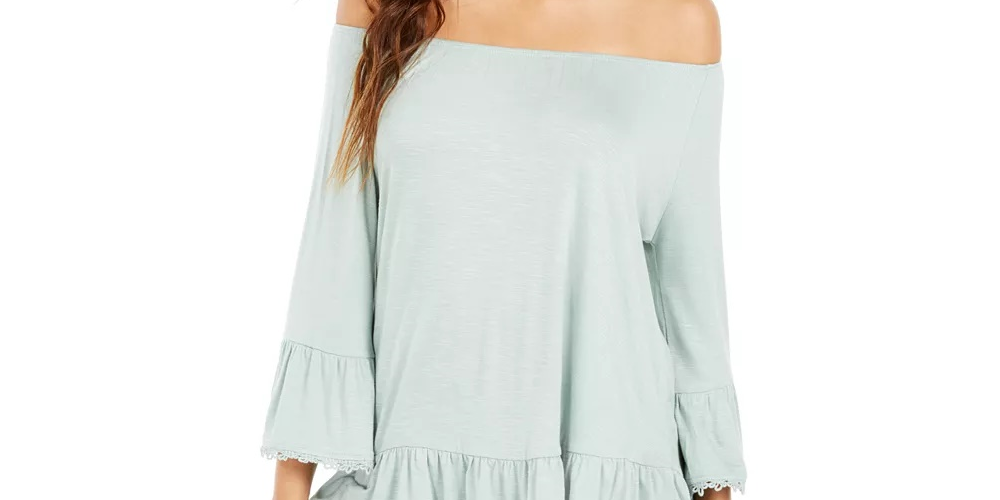 Blusa feminina estilo &amp; co, ombro de fora, manga sino, azul industrial, tamanho extragrande