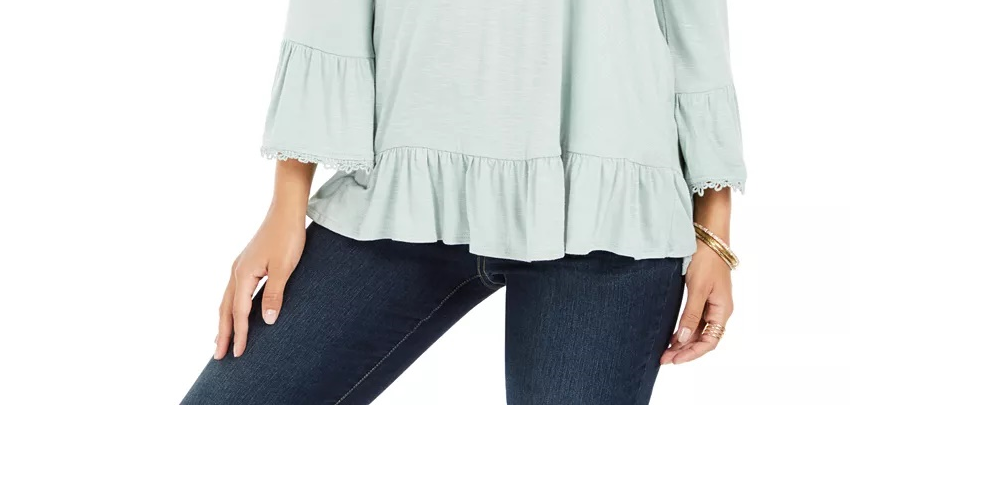 Blusa feminina estilo &amp; co, ombro de fora, manga sino, azul industrial, tamanho extragrande