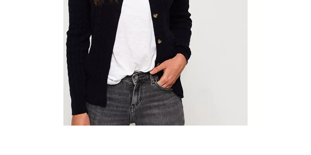 Cardigan de malha trançada Croyde Bay da Superdry feminino, azul-marinho, tamanho 4