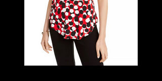 Camiseta feminina Alfani Petite estampada com bainha redonda, vermelha, tamanho P