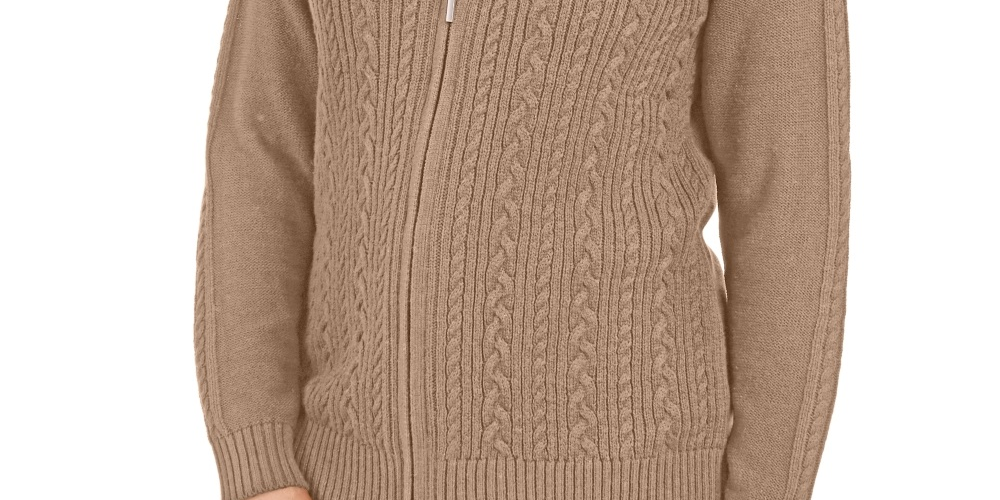 Karen Scott Suéter Feminino de Tricô com Zíper Frontal Marrom Tamanho Pequeno GG