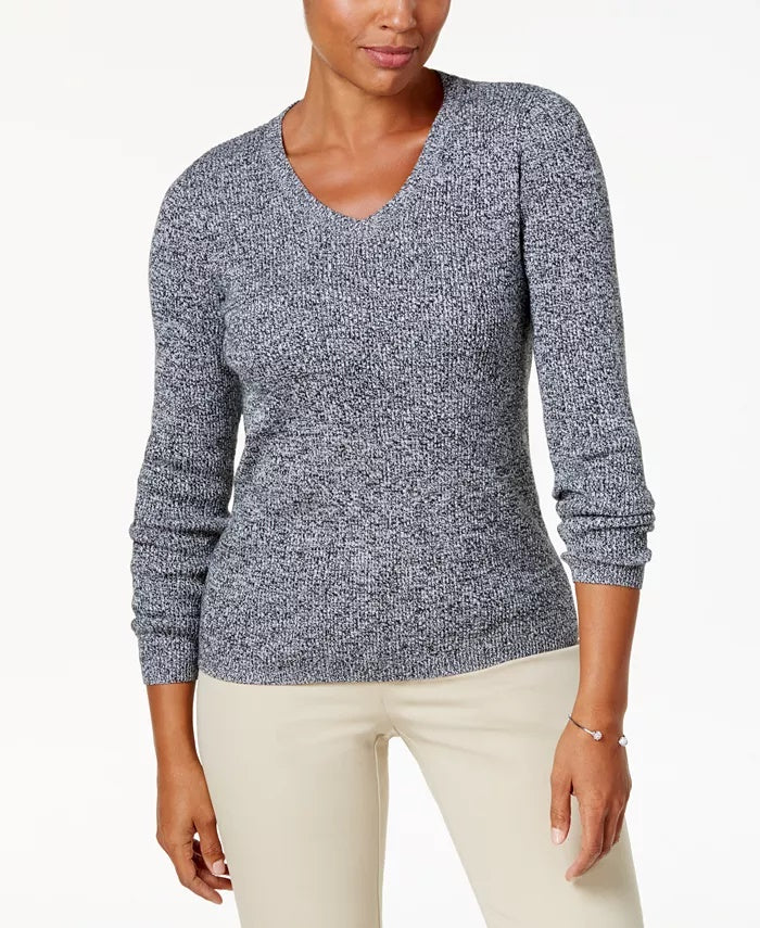 Karen Scott Suéter Feminino Canelado Gola V Azul Tamanho XS