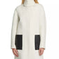 Casaco feminino DKNY com gola alta e bolso em couro sintético, branco, tamanho X-S