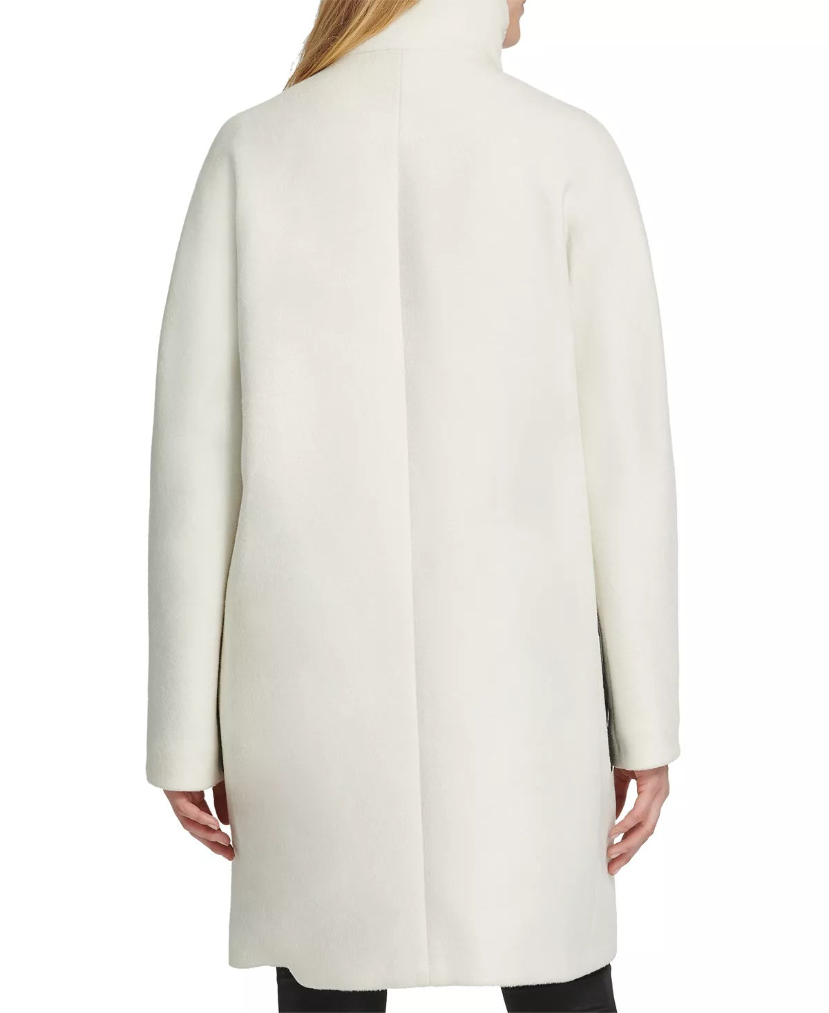 Casaco feminino DKNY com gola alta e bolso em couro sintético, branco, tamanho X-S