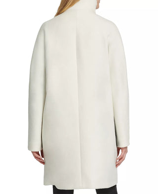 Casaco feminino DKNY com gola alta e bolso em couro sintético, branco, tamanho X-S