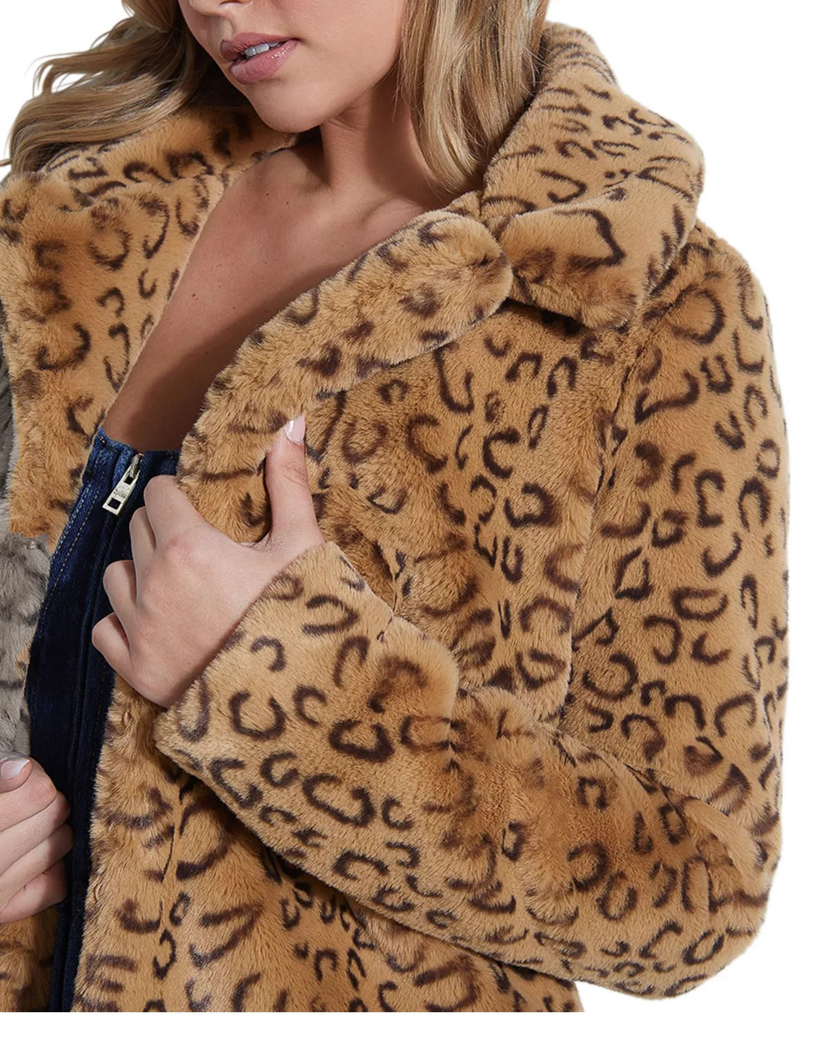 Casaco de pele sintética Guss feminino Reckless Animal Print marrom tamanho grande