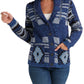 Lucky Brand Cardigan Feminino com Gola Xale e Botões, Azul Indigo Multicolorido, Tamanho X-G