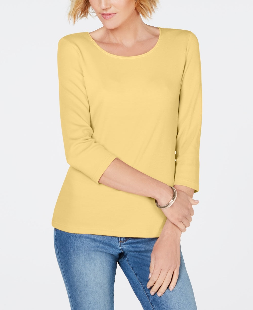 Karen Scott Top feminino com decote redondo, amarelo, tamanho pequeno