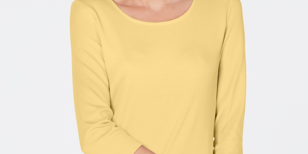 Karen Scott Top feminino com decote redondo, amarelo, tamanho pequeno