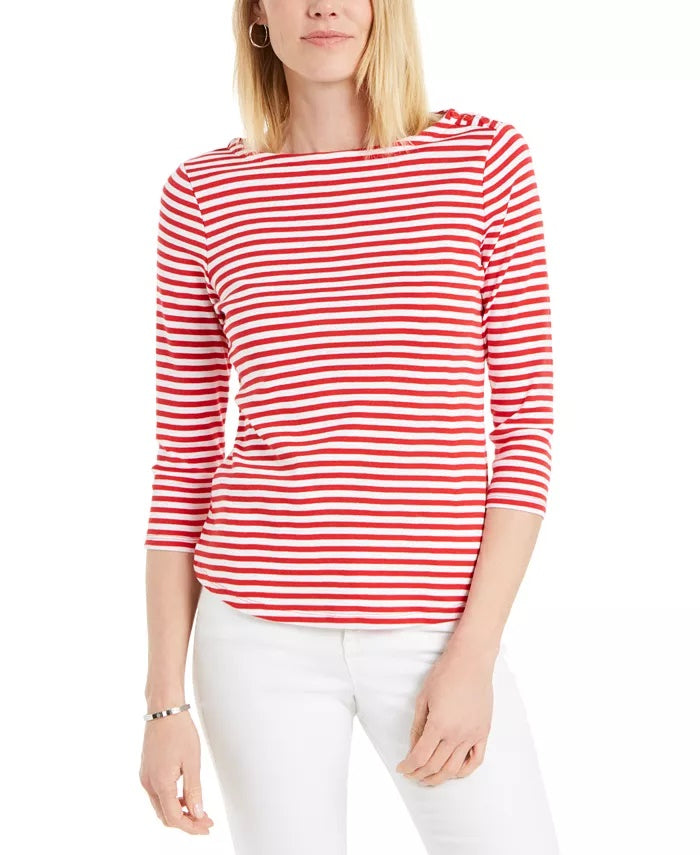Camiseta feminina listrada de algodão Supima Charter Club, rosa, tamanho X-G
