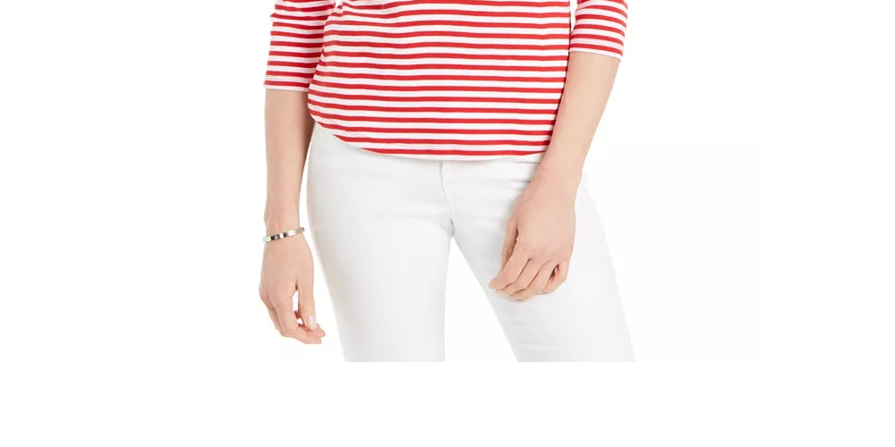 Camiseta feminina listrada de algodão Supima Charter Club, rosa, tamanho X-G