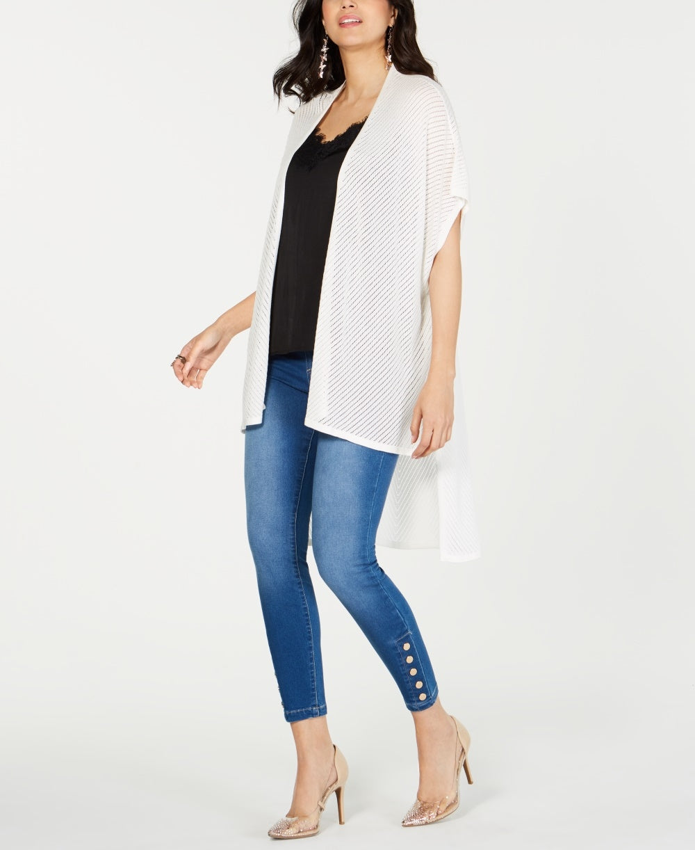 Thalia Sodi Cardigan Feminino de Malha Pointelle Alta e Baixa, Branco, Tamanho Grande