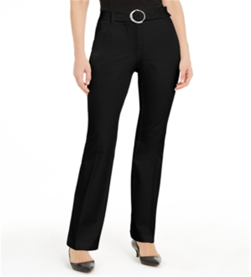 Calça feminina Alfani cintura alta com cinto e perna reta, preta, tamanho 16