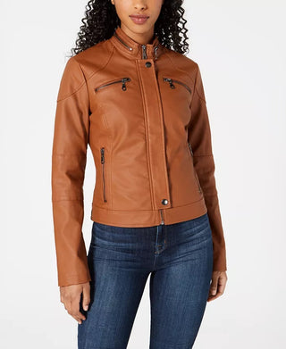 Jaqueta de couro sintético para motociclistas Maralyn &amp; Me Juniors, tamanho grande, marrom