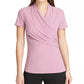 Blusa feminina DKNY roxa de manga curta e decote em V, tamanho extragrande