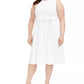 Vestido Calvin Klein Plus Size Feminino com Acabamento Daisy e Linha A, Branco, Tamanho Pequeno Pequeno
