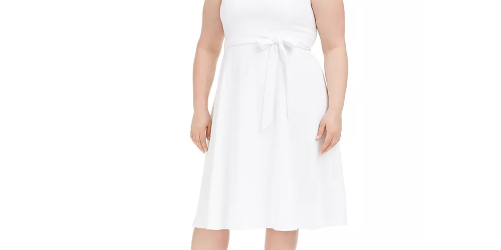 Vestido Calvin Klein Plus Size Feminino com Acabamento Daisy e Linha A, Branco, Tamanho Pequeno Pequeno