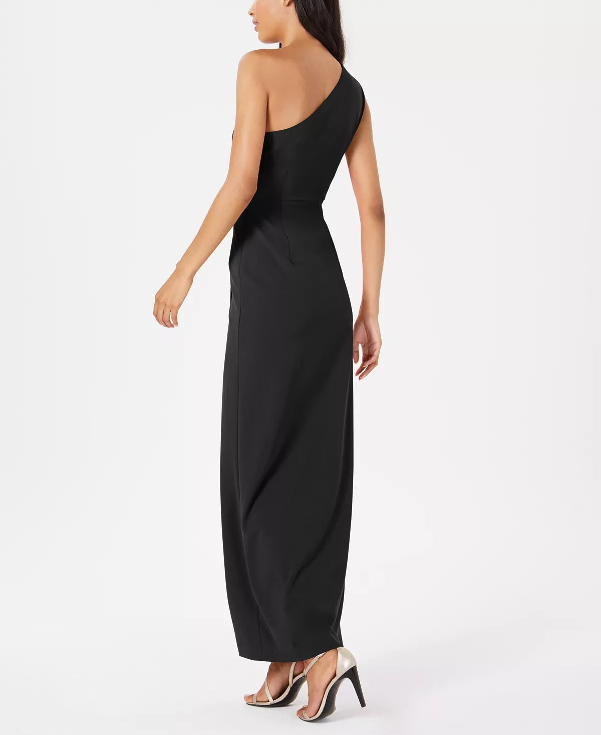 Vestido drapeado Calvin Klein feminino de um ombro só, preto, tamanho 8
