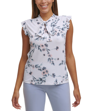 Blusa Calvin Klein Feminina Estampada com Decote em V, Branca, Tamanho XS