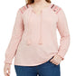 Blusa estilo &amp; co feminina plus size bordada com decote em V, rosa, tamanho 1X