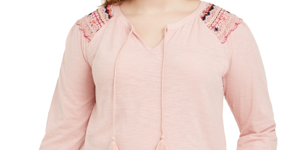 Blusa estilo &amp; co feminina plus size bordada com decote em V, rosa, tamanho 1X