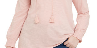Style & Co Women's Plus Embroidered Keyhole Top Pink Size 1X